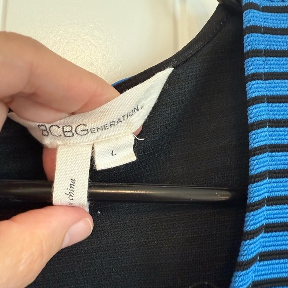 BCBG Royal blue and black striped modern swing dress a-line women's size L - Picture 6 of 7